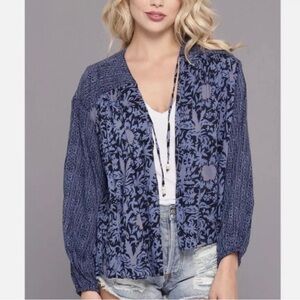 Free People Women Top  Open Front Bohemian Kimono Balloon Sleeve Size Medium